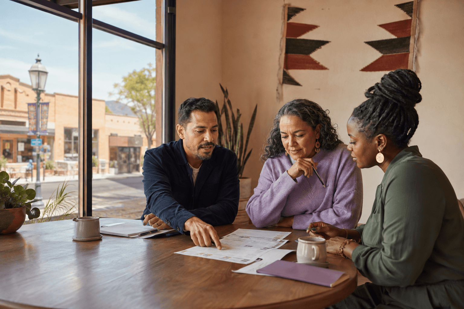 Community partners working with a small-business owner