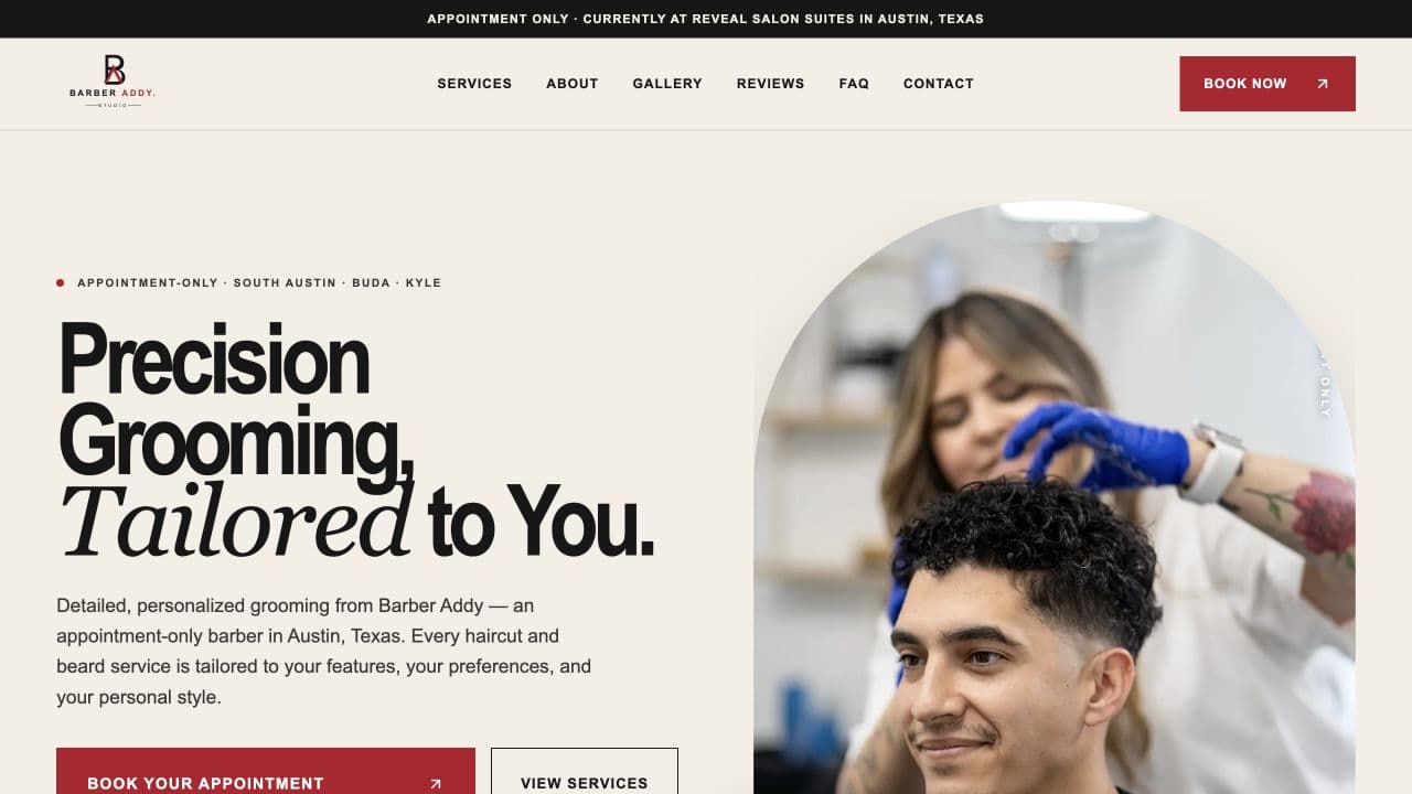 Barber Addy website homepage