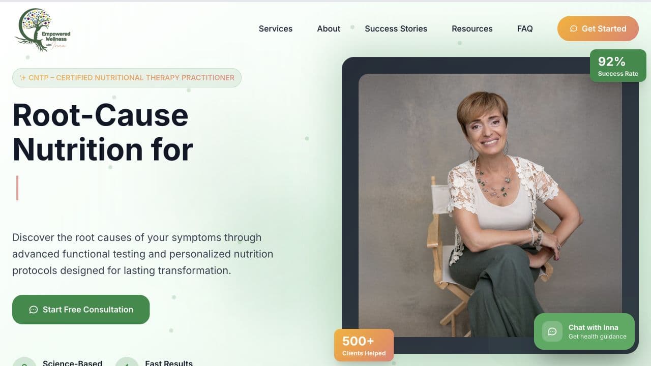 Empowered Wellness with Inna website homepage